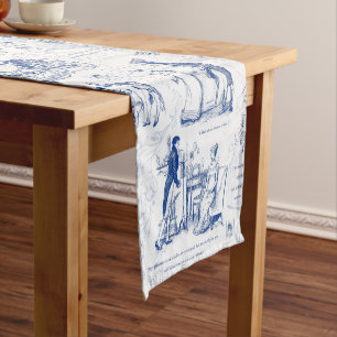 Pride and Prejudice Blue Toile Quotes Illustration Short Table Runner