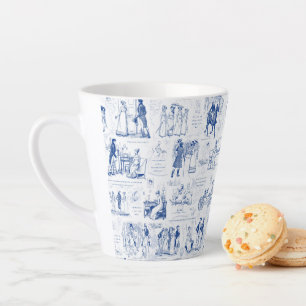 Pride and Prejudice Blue Toile Quotes Latte Mug