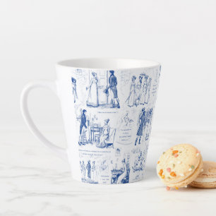 Pride and Prejudice Blue Toile Quotes Latte Mug