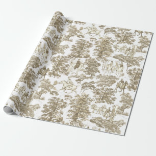 Pride and Prejudice Horses Beige Gold Toile Wrapping Paper