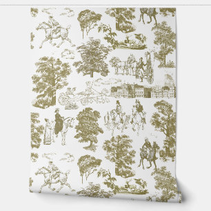 Pride and Prejudice Horses Gold Beige Toile Wallpaper