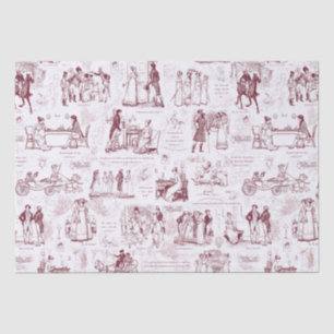 Pride and Prejudice Red Toile Quotes Illustration Tissue Paper