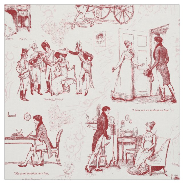 Pride and Prejudice Red White Toile Fabric (Swatch)