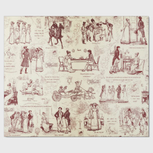 Pride and Prejudice Toile Quotes Illustration Wrapping Paper