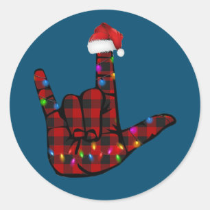 Pride ASL Merry Christmas Sign Language Red Plaid Classic Round Sticker