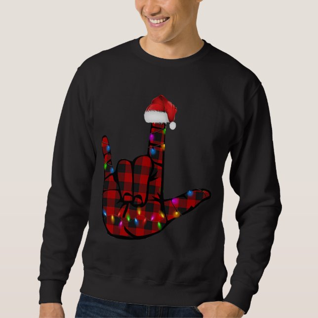 Pride ASL Merry Christmas Sign Language Red Plaid  Sweatshirt (Front)