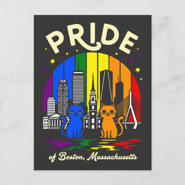 Pride Boston City Massachusetts Rainbow Flag Postcard (Front)