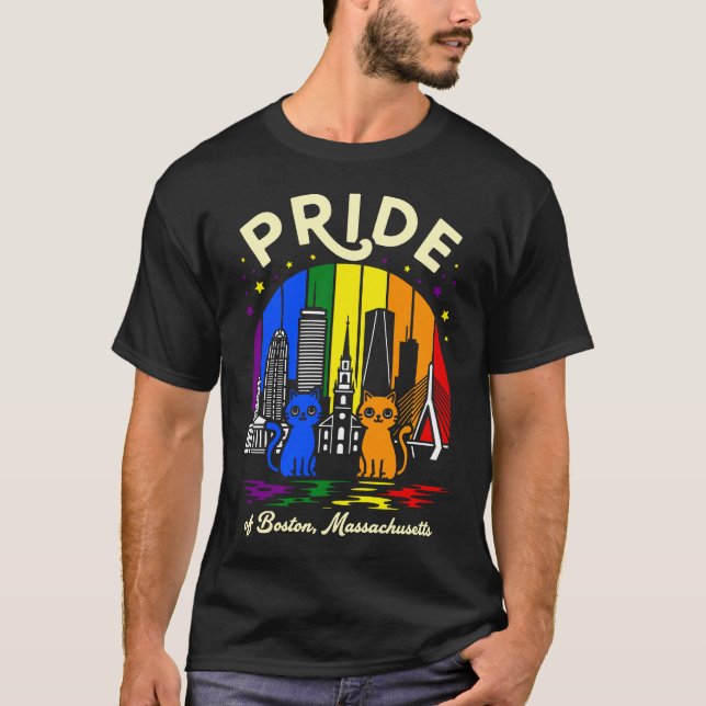Pride Boston City Massachusetts Rainbow Flag T-Shirt (Front)