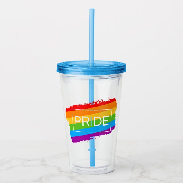 Pride Brushstroke Rainbow Acrylic Tumbler (Front)