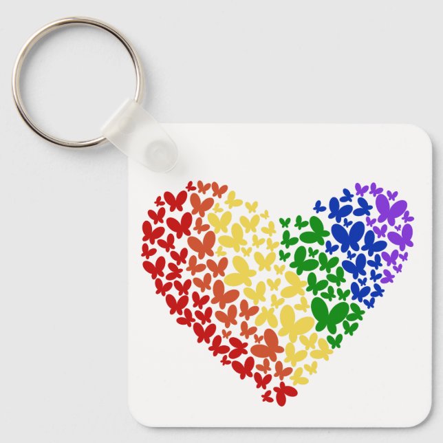 Pride Butterfly Heart– LGBTQ+ Flag Colours  Key Ring (Front)