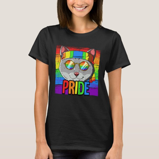 Pride Cat LGBTQ Rainbow Flag Pride Month T-Shirt (Front)