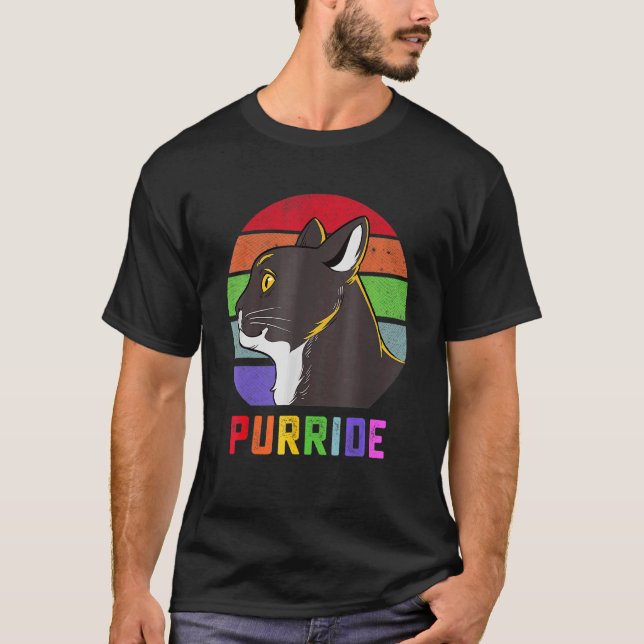 Pride Cat Purride Gay Lgbtq Rainbow Flag Retro Sty T-Shirt (Front)