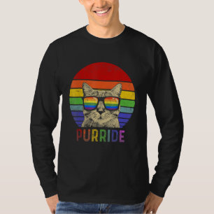 Pride Cat Purride Gay LGBTQ Rainbow Flag Retro Sty T-Shirt