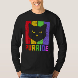 Pride Cat Purride Gay LGBTQ Rainbow Flag Retro Sty T-Shirt