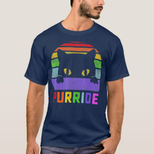 Pride Cat Purride Gay LGBTQ Rainbow Flag Retro Sty T-Shirt