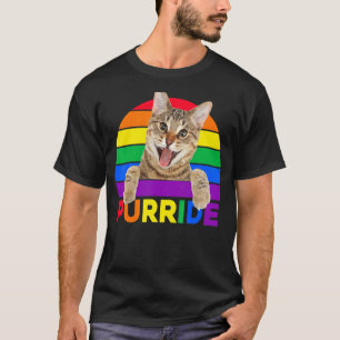 Pride Cat Purride Gay Lgbtq Rainbow Retro Style T-Shirt