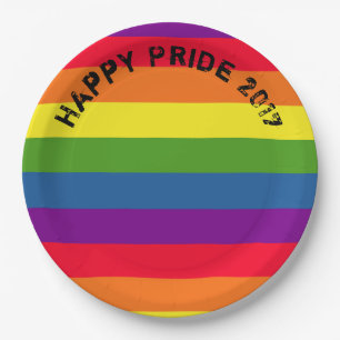 Pride Celebration LGBTQ Rainbow Flag Custom Text Paper Plate
