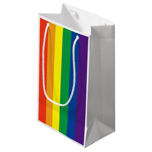 Pride colours rainbow gift bag  (Front Angled)