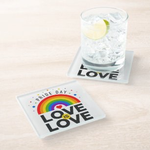 Pride Day Love is Love Rainbow Glass Coaster