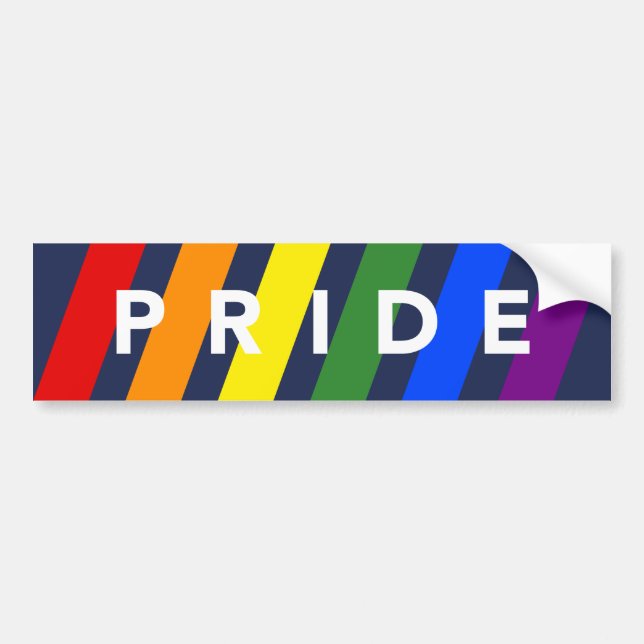 PRIDE Diagonal LGBT Rainbow Stripes on Navy Blue Bumper Sticker (Front)