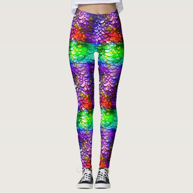 Pride Festival Rainbow Mermaid Tail Rave Leggings (Front)