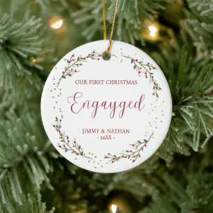 Pride First Christmas Engayged Greenery Berries  Ceramic Tree Decoration