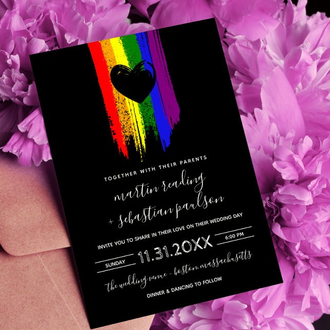 Pride Flag Black Heart Parents Co-Hosting Wedding  Invitation (Creator Uploaded)