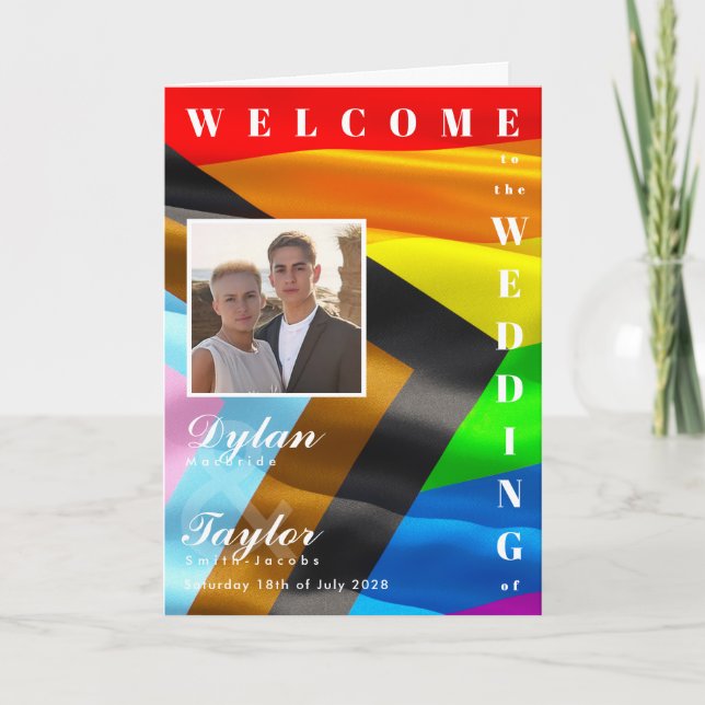 Pride Flag Bold Typography Folded Wedding Photo Programme (Front)