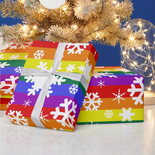 Pride Flag Christmas Snowflake Pattern Wrapping Paper (Holidays)