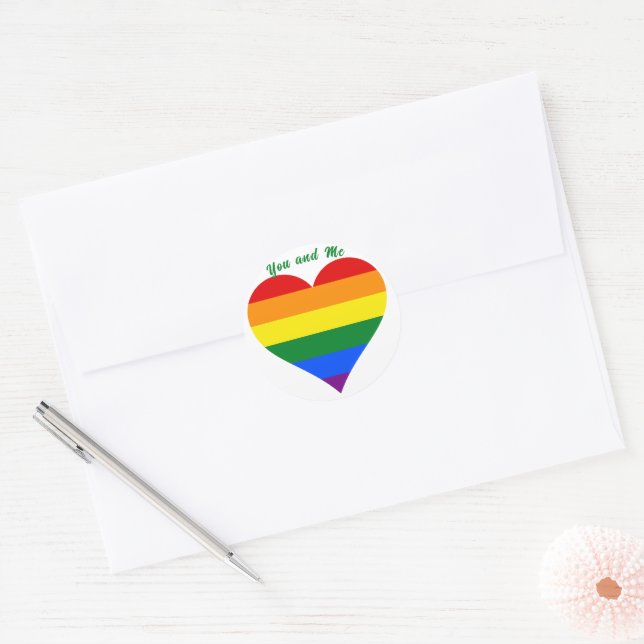 Pride Flag Heart Classic Round Sticker (Envelope)