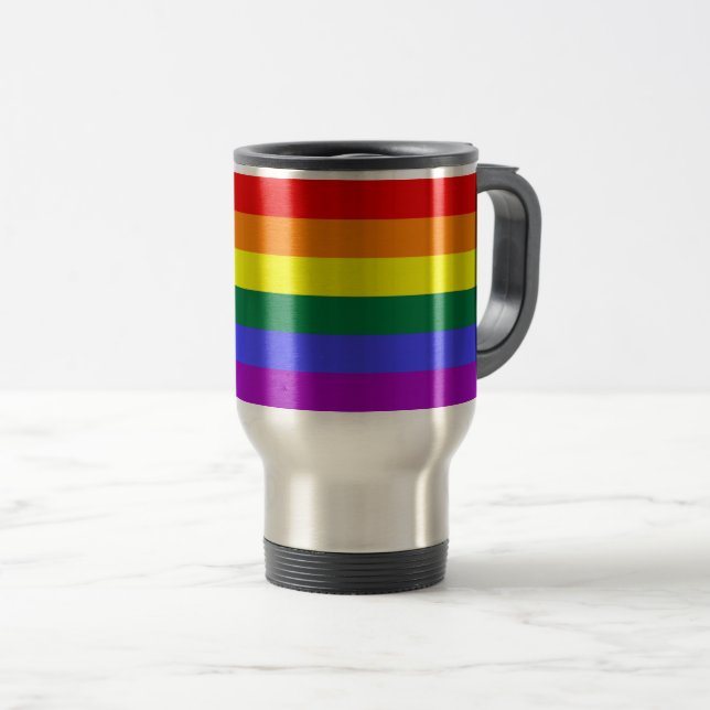 Pride flag rainbow travel coffee cup (Front Right)