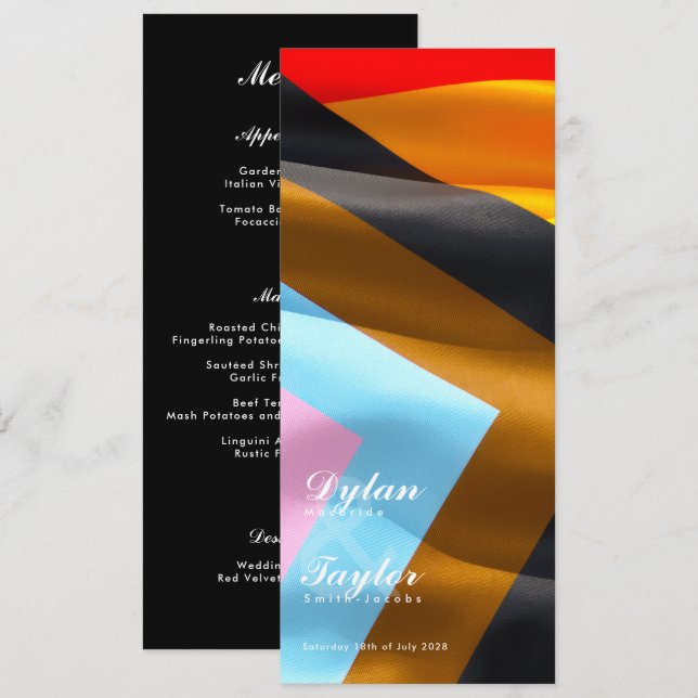 Pride Flag Typography Black Wedding Dinner  Menu (Front/Back)