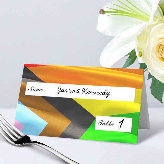 Pride Flag Typography Wedding Folded Place Card (Creator Uploaded)