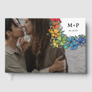 Pride Flowers Monogram Photo LGBTQ Wedding Guest Book