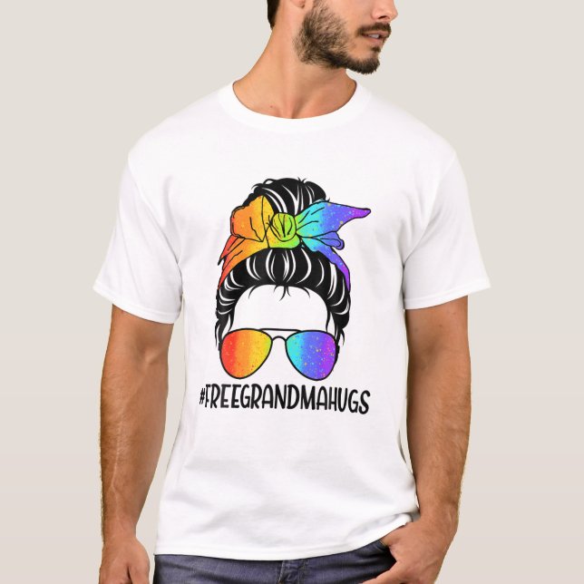 Pride Free Grandma Hugs T Proud Lesbian Gay Pride T-Shirt (Front)