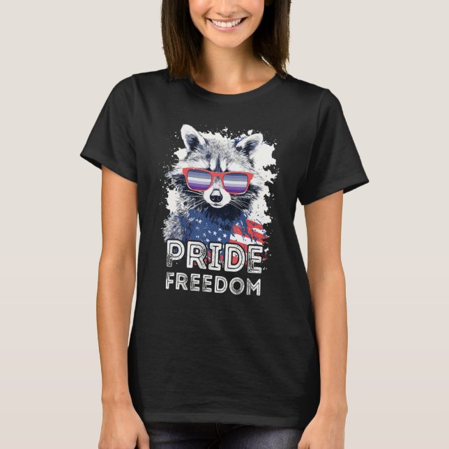 Pride Freedom  Raccoon Butch Lesbian Sunglasses Fl T-Shirt (Front)