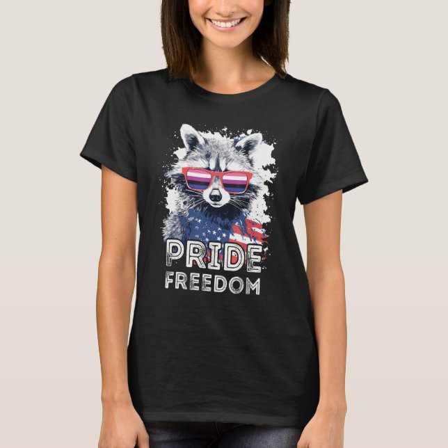Pride Freedom  Racoon Gender Fluid Sunglasses Fla T-Shirt (Front)
