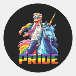 Pride Funny Trump Riding Unicorn Lgbt Gay Lesbian  Classic Round Sticker