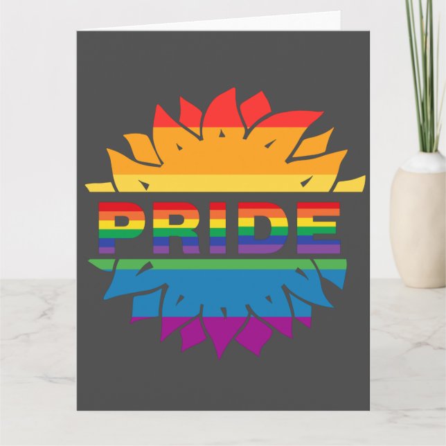 Pride-gay lgbtq queer rainbow sunflower  card (Front)
