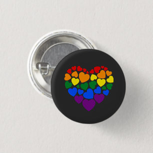 Pride- gay rainbow colour heart for love           3 cm round badge