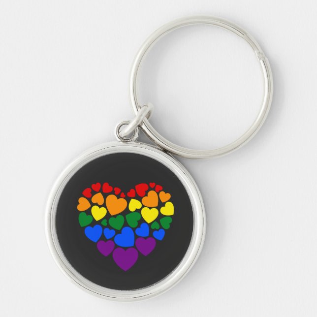 Pride- gay rainbow colour heart for love           key ring (Front)