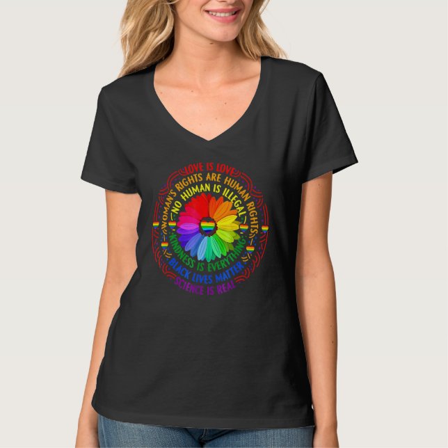 Pride Gay Rainbow Human LGBT Month Sunflower Plus  T-Shirt (Front)