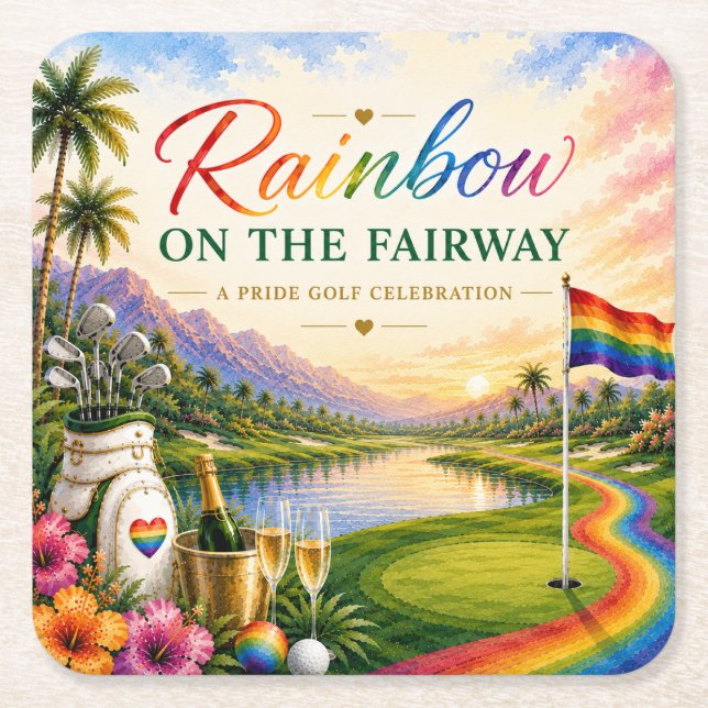 Pride Golf Rainbow on the Fairway  Celebration Square Paper Coaster (Front)