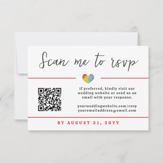 Pride Heart Gay Lesbian Wedding QR Code Online RSVP Card (Front)