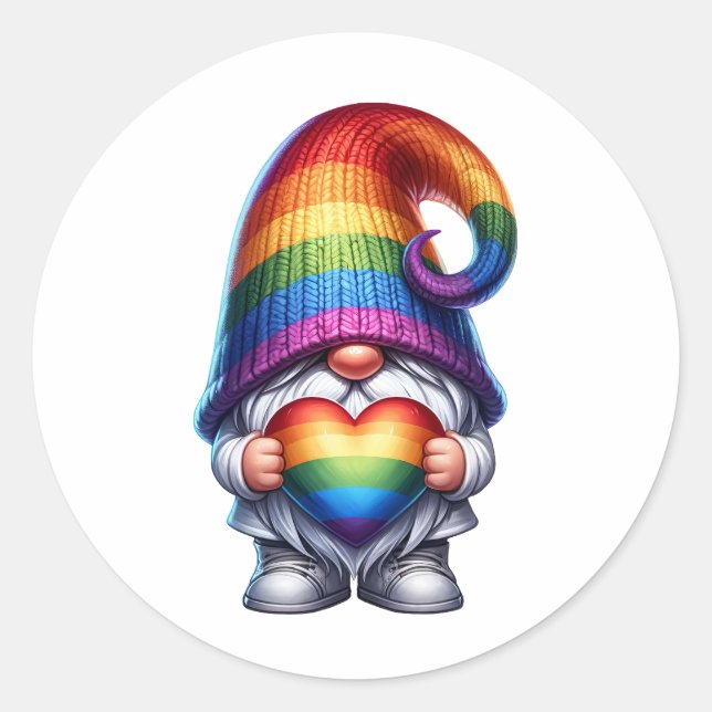 Pride Heart Gnome Classic Round Sticker (Front)