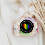 Pride Heart Love Is Sweet LGBT Wedding Favour Classic Round Sticker<br><div class="desc">Charming lgbt wedding favour sticker in black with a rainbow pride heart and curved text.</div>
