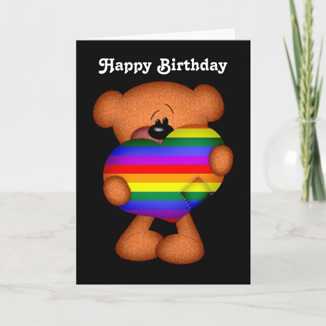 Pride Heart Teddy Bear Happy Birthday Card (Front)