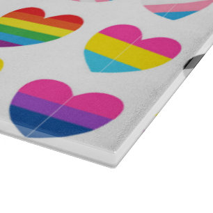Pride Hearts Glass Cutting Board