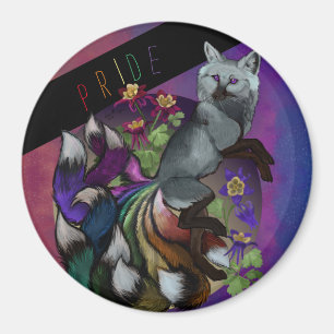 Pride Kitsune and Columbine Flowers Button Magnet