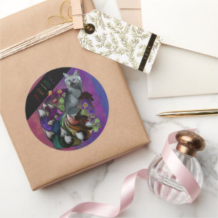 Pride Kitsune and Columbine Flowers Classic Round Sticker